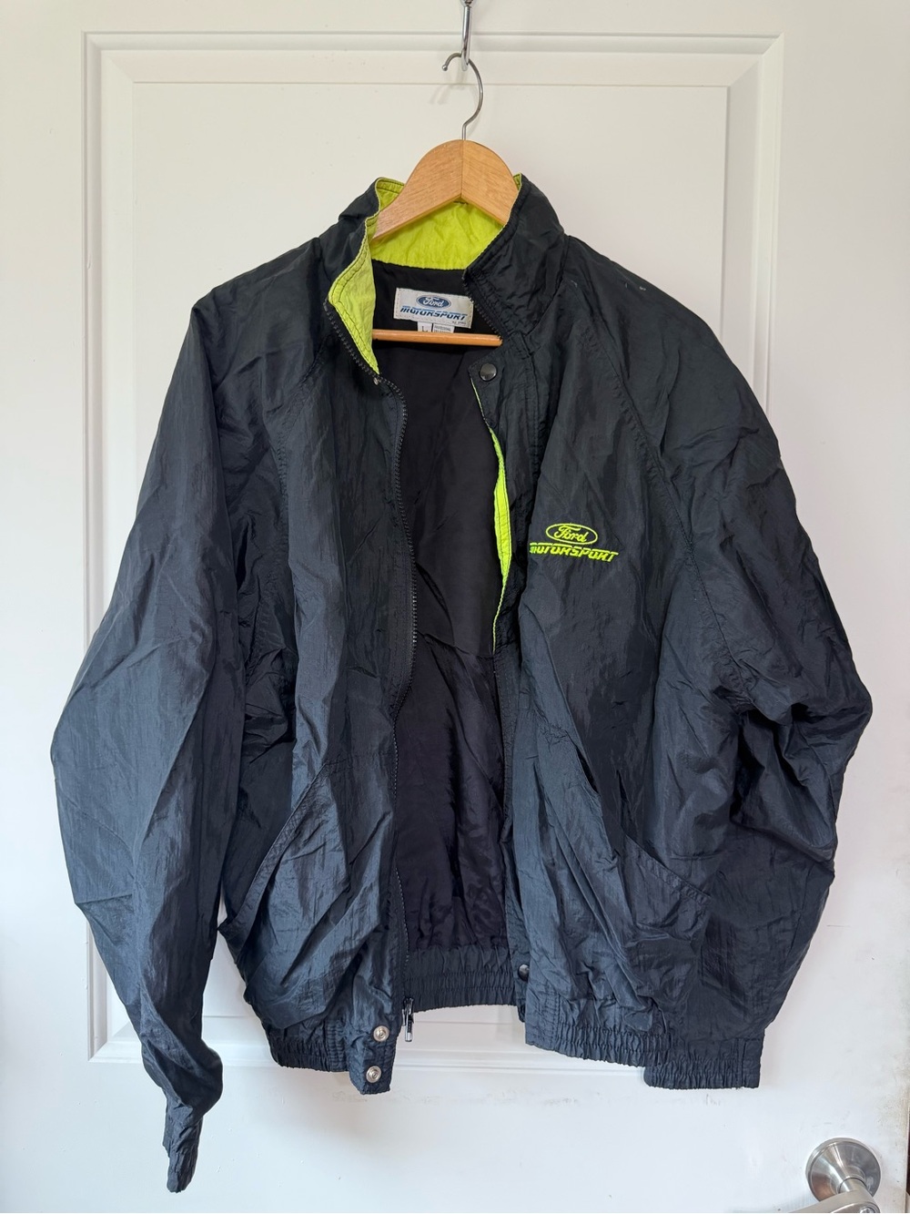 Black Ford Motorsport Windbreaker Jacket with Neon Yellow Trim